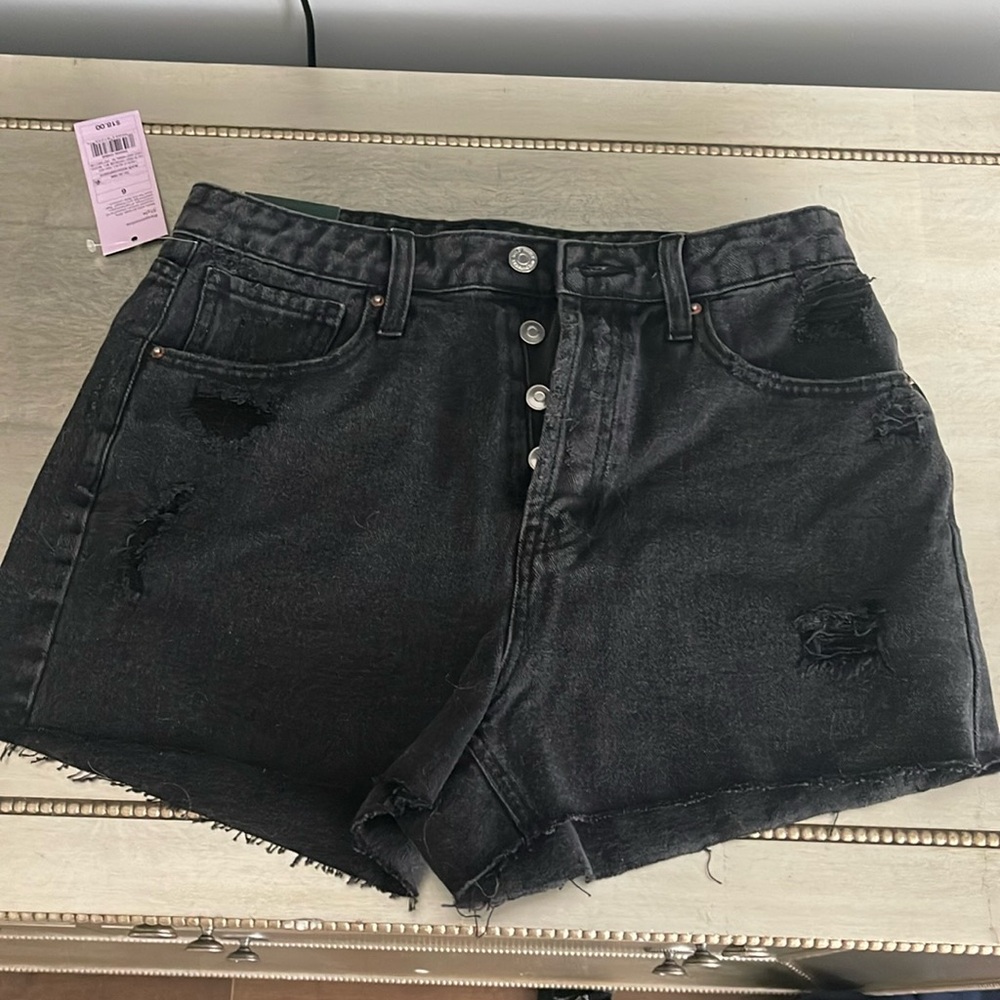 Wild Fable Black Jean Shorts with High-Waisted Fit and Distressed Details